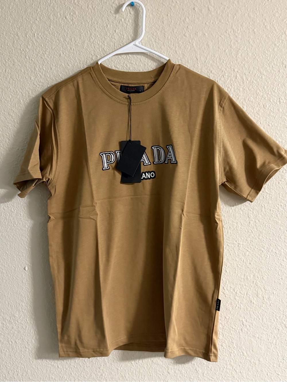 Prada Tan Crewneck Logo T-Shirt